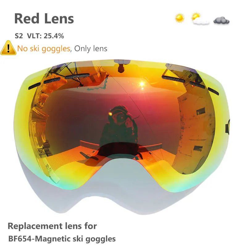 Red Lens Лыжные очки с магнитными двухслойными линзами, лыжные противотуманные очки UV400, очки для сноуборда для мужчин и женщин, лыжные очки - Цвет: Red Lens