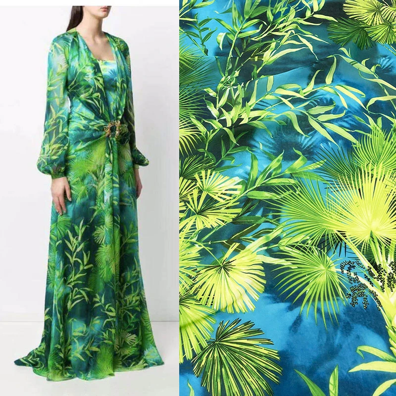 

Green Plants Chiffon Fabric For Dress Tissus Au MÈTre Telas Por Metro Ткань Для Шитья Vestidos Sewing Tecido Christmas Tecido