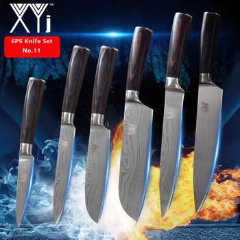 

Kitchen Knives Set Stainless Steel Laser Damascus Pattern 6Pcs Paring Utility Santoku Slicing Chef Knife Kitchen Tools cuisine