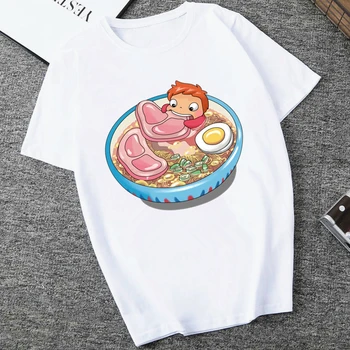 

Ponyo Hayao Miyazaki Studio Ghibli Women's T Shirt Summer Short Sleeve Chewing Funny Tshirt Tops Women T-shirt Female