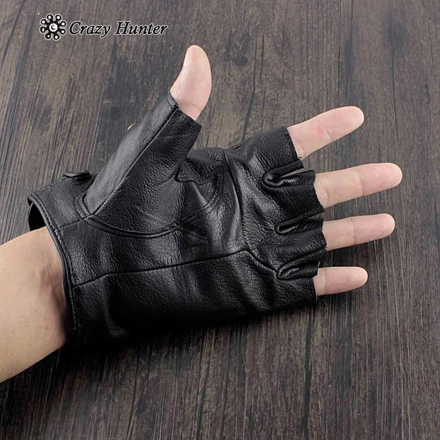 Punk Red Leather Lambskin Metal Studded Boxing Biker Fingerless Gloves