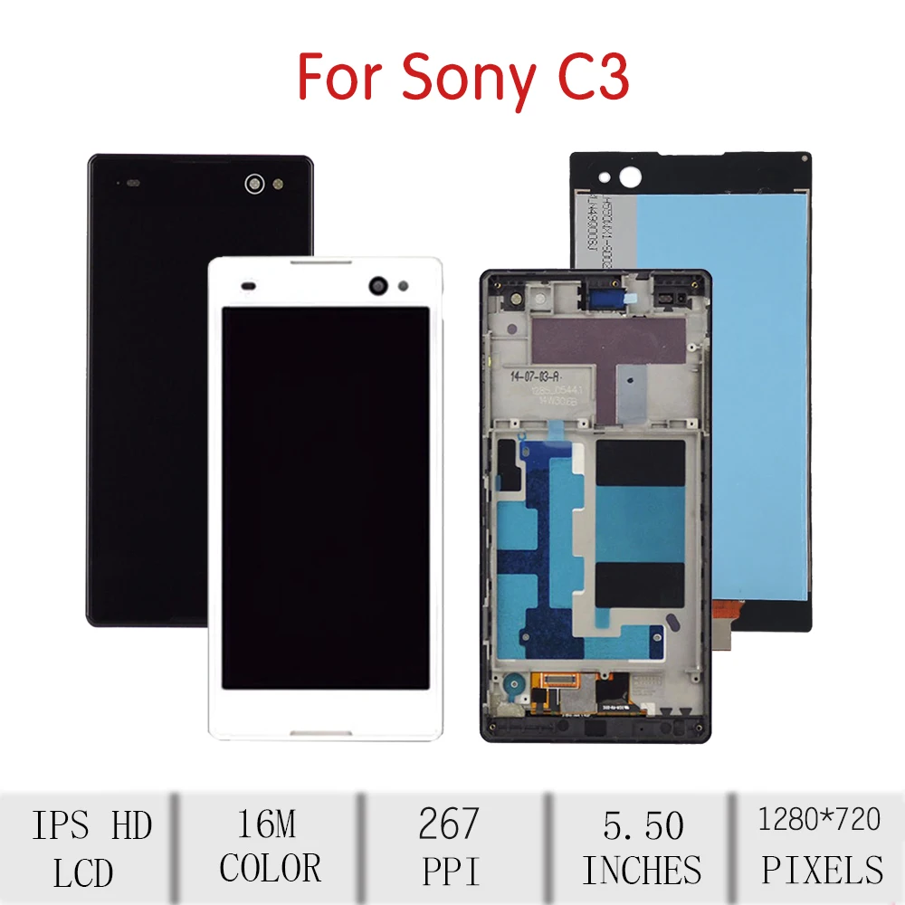 5," экран для sony Xperia C3 lcd кодирующий преобразователь сенсорного экрана в сборе для sony Xperia C3 дисплей с рамкой замена двойной D2533