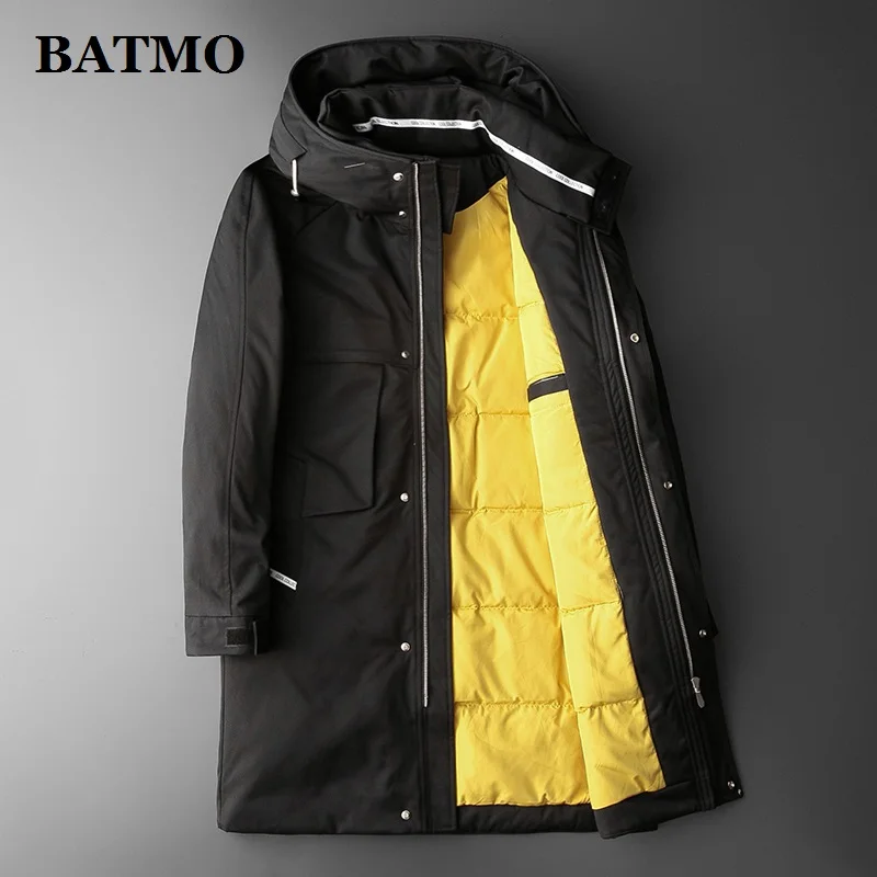 BATMO 80% Белые куртки с капюшоном на утином пуху, мужские длинные пальто, длинные куртки, зимнее Мужское пальто, размер 99098