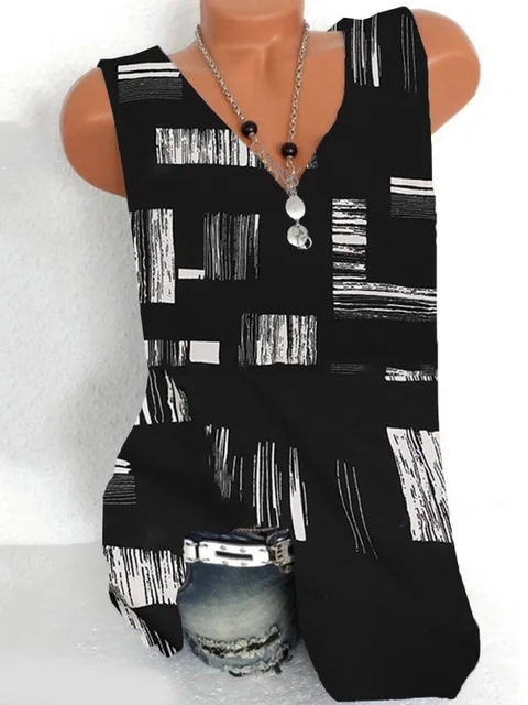 Fashion printing large size women T-shirt V-neck sleeveless vest casual ladies T-shirt women tops 08