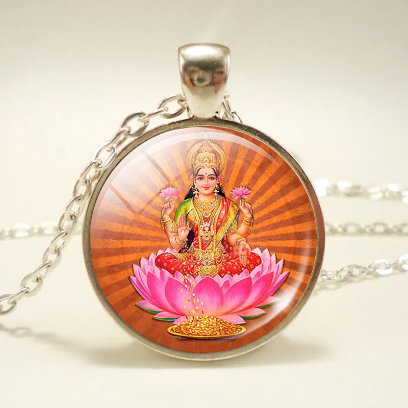 Lakshmi кулон богини ожерелье JewelryLakshmi Hinduism подвеска амулет стеклянный кабошон кулон для него