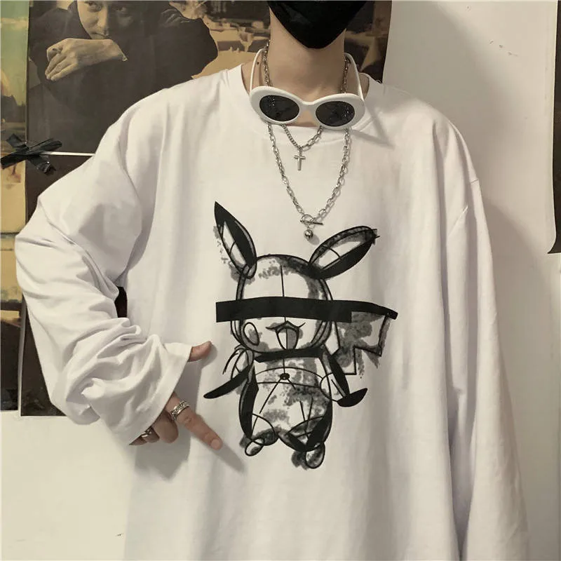 Террор стиль Harajuku футболка Pokemon уличная Мужская Осенняя аминовая футболка Повседневная мультяшная свободная японская футболка с длинным рукавом для мальчиков