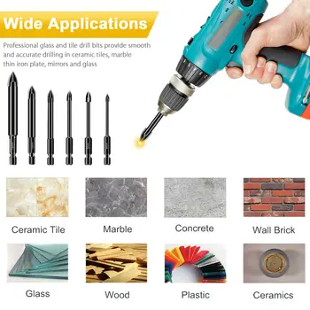 

6X Ceramic Tile Glass Drill Bits 1/4 Hex Shank Set For Chucks Bit Holder 4-12mm