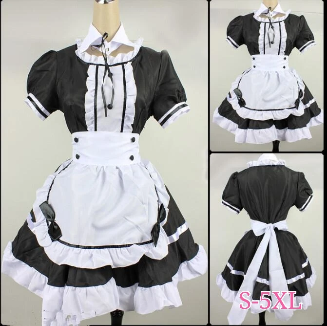 aliexpress.com - 2022 Black Cute Lolita Maid French Maid Dress Girls Woman Amine Cosplay Costume Waitress Maid Party Stage Costumes S-5XL sizes