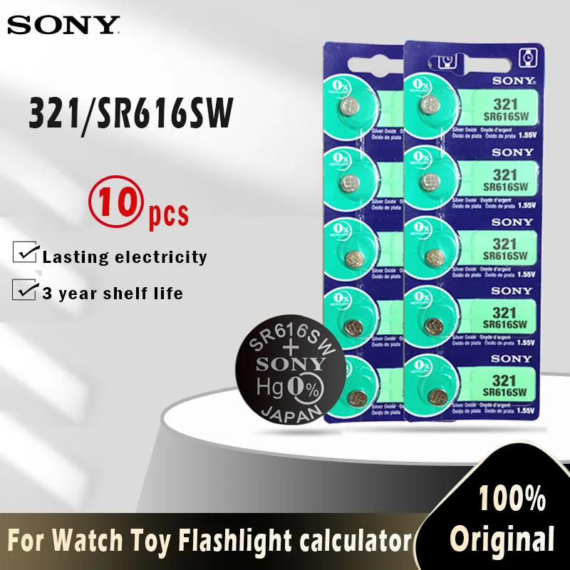 10 шт. Sony 100% оригинал 321 SR616SW SR616 1 55 в оксид серебра аккумулятор для часов игрушек