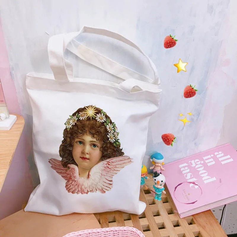 

Victorian Angel Fun Cartoon Art Large Capacity Canvas Bag Women Sweet College Ulzzang New Casual Ins Fashion Chic Shoulder Bags