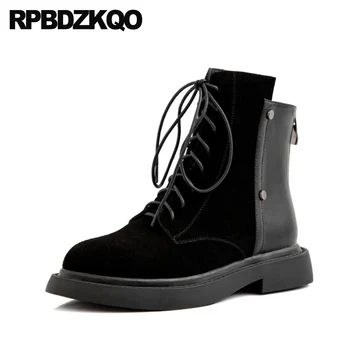

lace up black ankle combat boots 9 british chunky designer shoes women luxury 2019 military booties suede block genuine leather