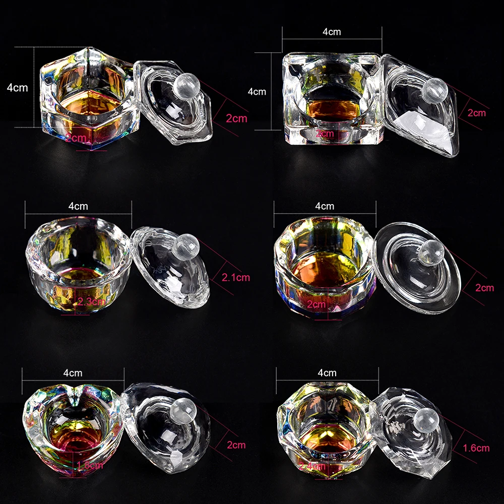 1Pc Nail Art Acrylic Liquid Powder Dappen Dish Bowl Glass Crystal Cup Heart Glassware with Lid for Nail Art Manicure Care Tools 2