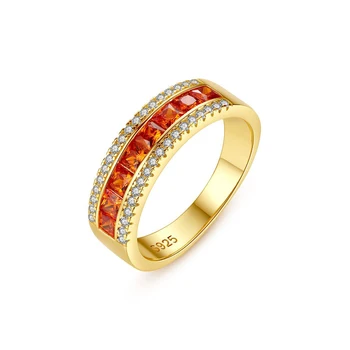 

MetJakt S925 Sterling Silver Fashion Women's Rectangular Ruby Ring Plated 18K Real Gold