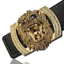 High Quality Business Luxury Brand Men's Women's Fashion Diamond Shiny Lion Head Buckle Designer Belt