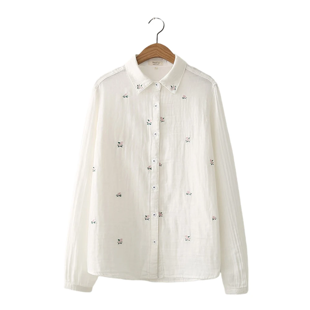 Летняя Новинка 2020 женская блузка из 100% хлопка белая тонкая рубашка с вышивкой