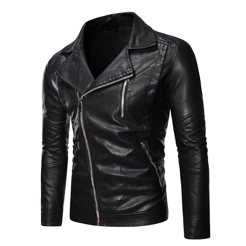 90% OFF New slim fit mens leather jacket motorcycle jacket Zippers pocket lapels long sleeve PU leather jacket men
