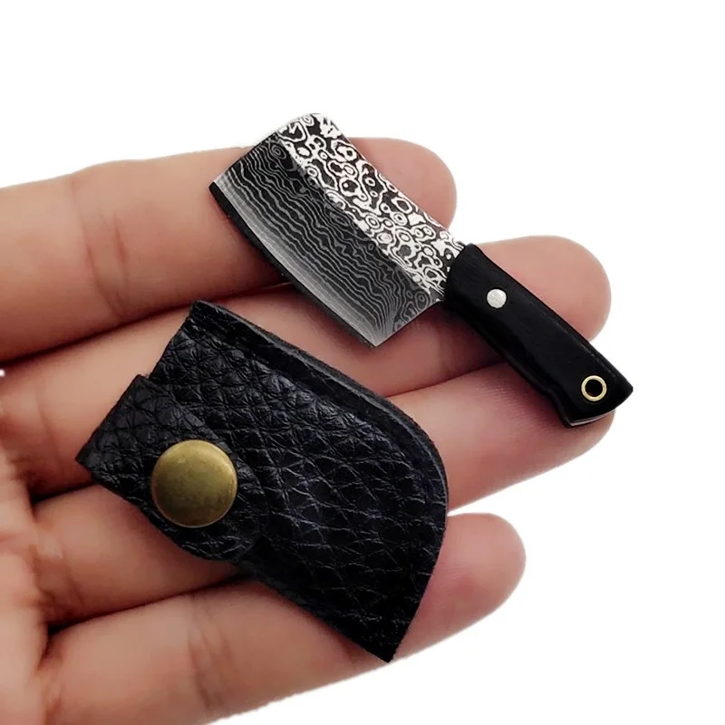 

1Pcs Damascus Cleaver Style Mini Pocket Chopping Knife Wooden Handle Stainless Steel Survival Tool