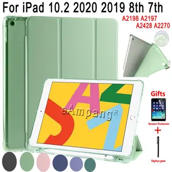 

Soft Shockproof Case For iPad 10.2 2020 2019 8 8th 7 7th A2197 Three fold Stand Cover With Pen Slot Smart Sleep Wake Funda