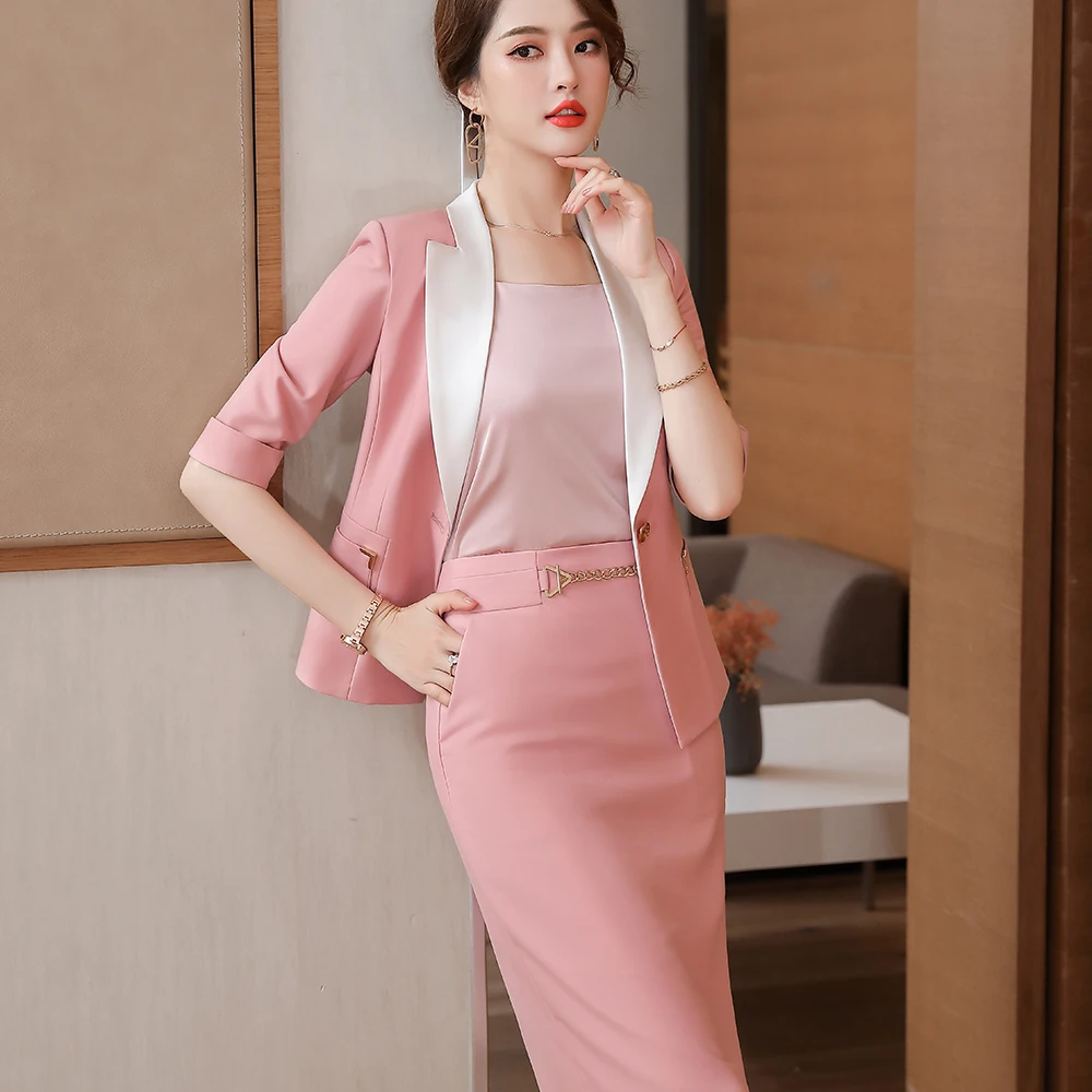 Traje de elegante para mujer, chaqueta de oficina, conjunto de piezas de talla grande S-5XL, color negro, blanco y rosa, Primavera, 2021 - Ropa de mujer