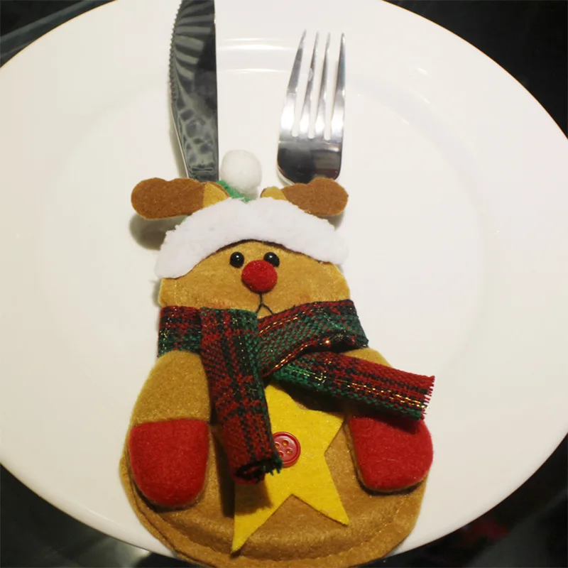 9 Style Silverware Cutlery Holders Santa Clause Snowman Elk Fork Knife Pockets Dinner Table Decor Christmas Decorations for Home - Цвет: deer 3