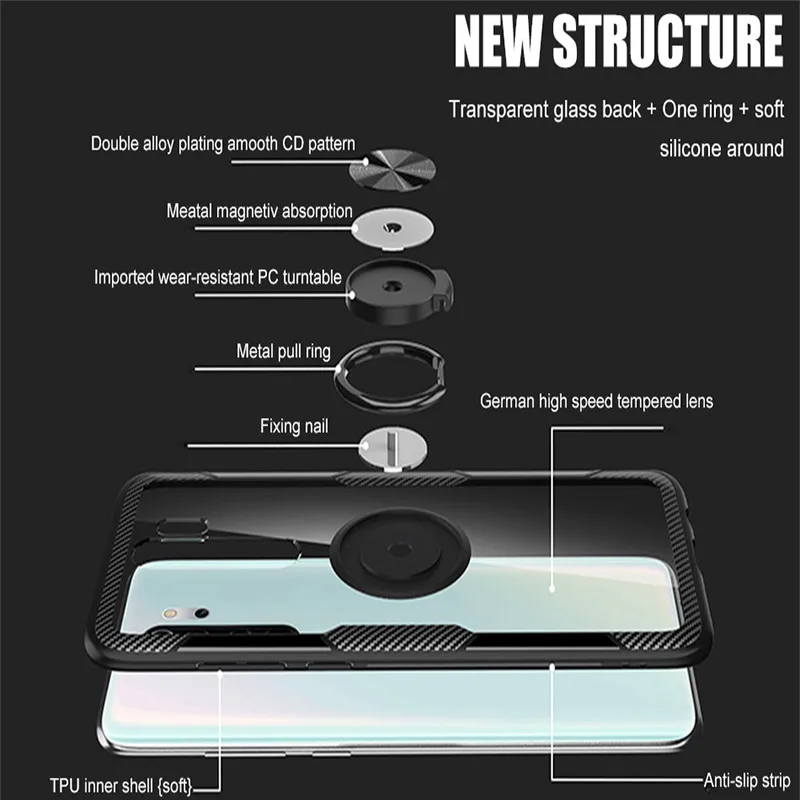 Роскошный чехол Magentic Ring для телефона Xiaomi Redmi 7 8 8A Note Pro K20 прозрачный CC9 9T