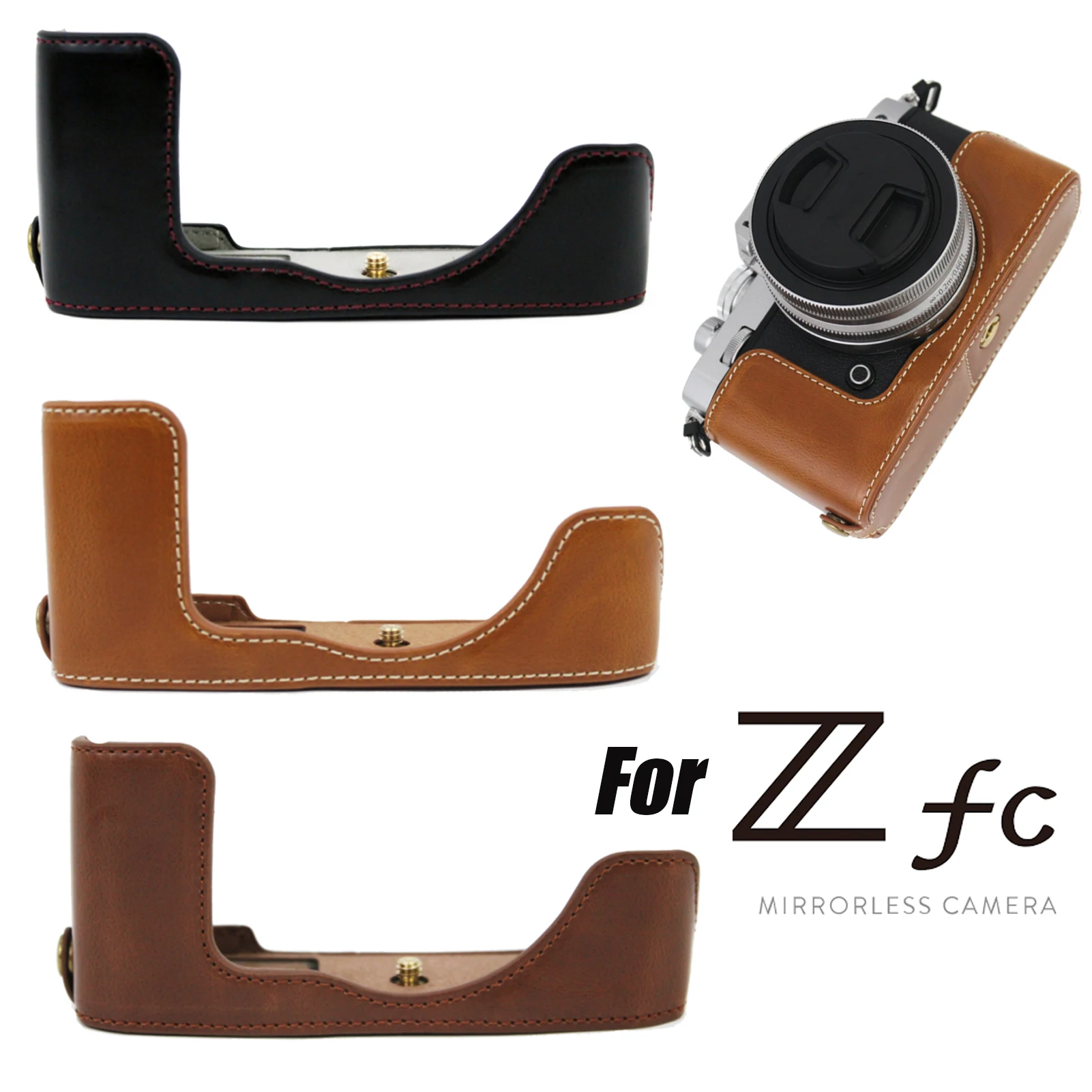 PortableCameraCaseBagRetroPULeatherHalfbodyShellforNikonZfc