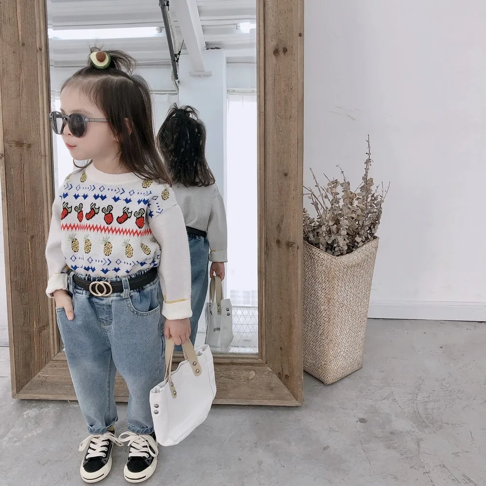 

Girls Spring Clothing New Style Pineapple Fruit Pullover Sweater 2020 Spring New Style Korean-style Children Versatile Sweater F
