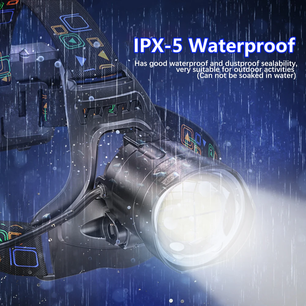 Powerful XHP90 LED Headlamp 3 Modes Waterproof Zoom Headlight USB Rechargeable 18650 Lantern Suitable for Hunting, Fishing.etc Head Flashlight