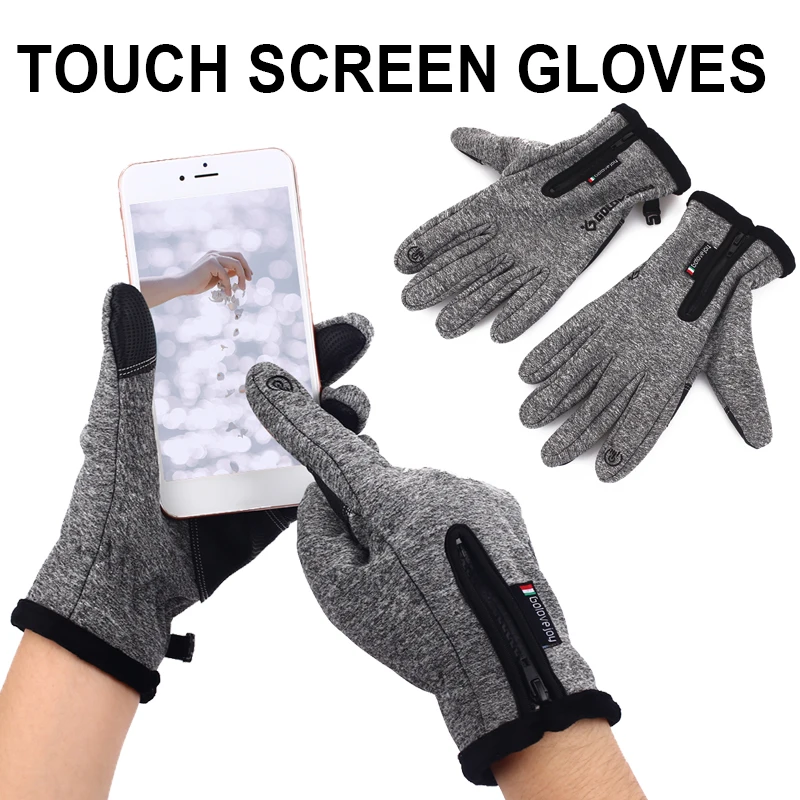 Ski Gloves Keep Warm Touch Screen Non Slip Riding Glove Durable Waterproof Skiing Winter Gray Motorcycle Mobile Phone Bicycle