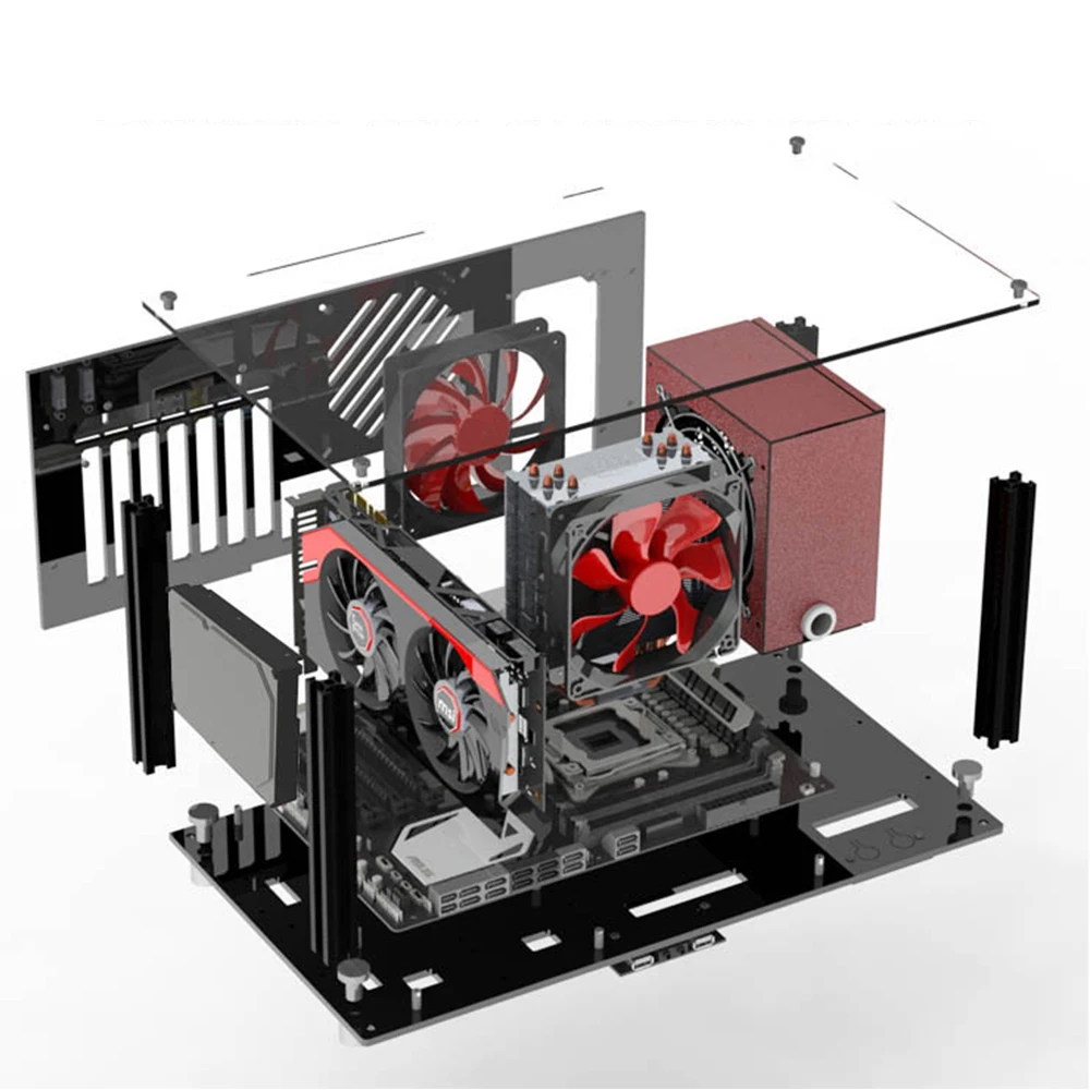 DIY Acrylic MATX Computer Case Kits Open Full Transparent Desktop