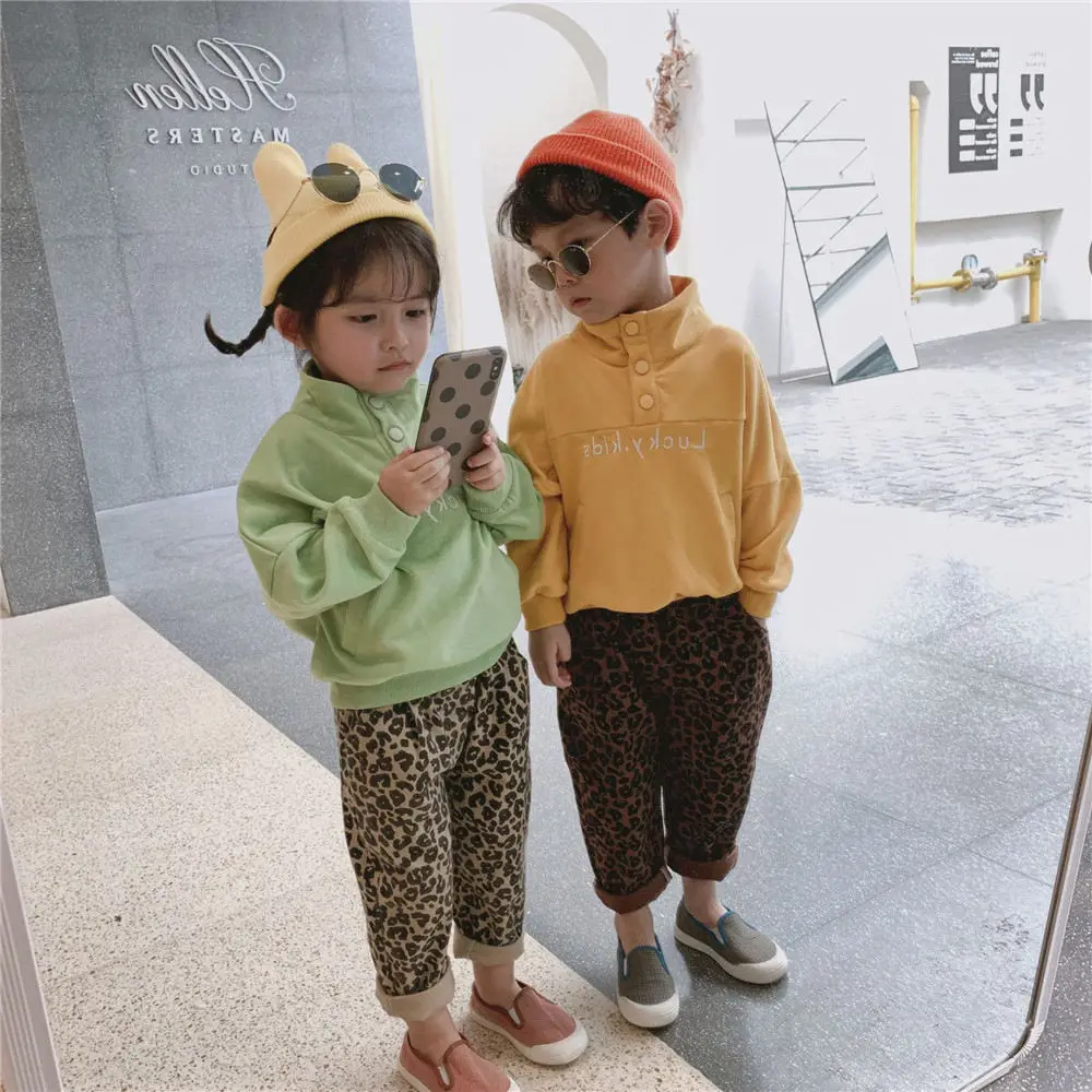 Ins/осенние корейские детские штаны длинные штаны с леопардовым принтом для мальчиков и девочек, Повседневные детские штаны 1-6Y - Цвет: Brown