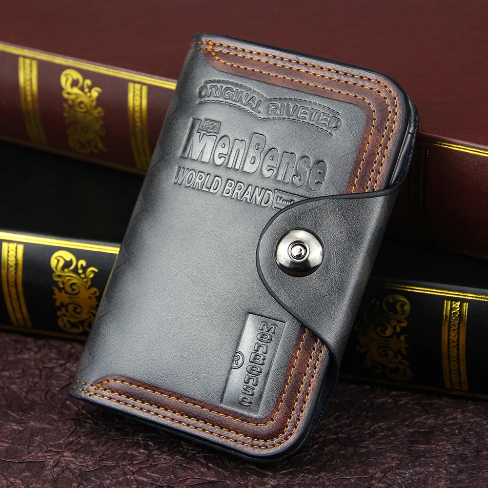 Billetera Vintage para hombre, billetera triple con gancho magnético, compartimiento del bolso de cuero Natural, famosa marca