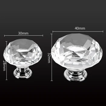 1Pc Glass Knob Diamond Shape Design Home Decor Cupboard Drawer Pull Cabinet Door Wardrobe Handles Kitchen Appliance 3040mm