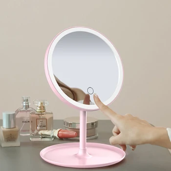 

3-Color LED Adjustable Daylight Makeup Mirror Rechargeable Makeup Mirror Table Lamp Touch Sensor Portable Brightness With Light