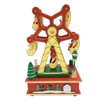 

Christmas Music Box Wooden Clockwork Type Ferris Wheel Musical Box Figurines For Birthday Present Holiday Gift Home Decorations