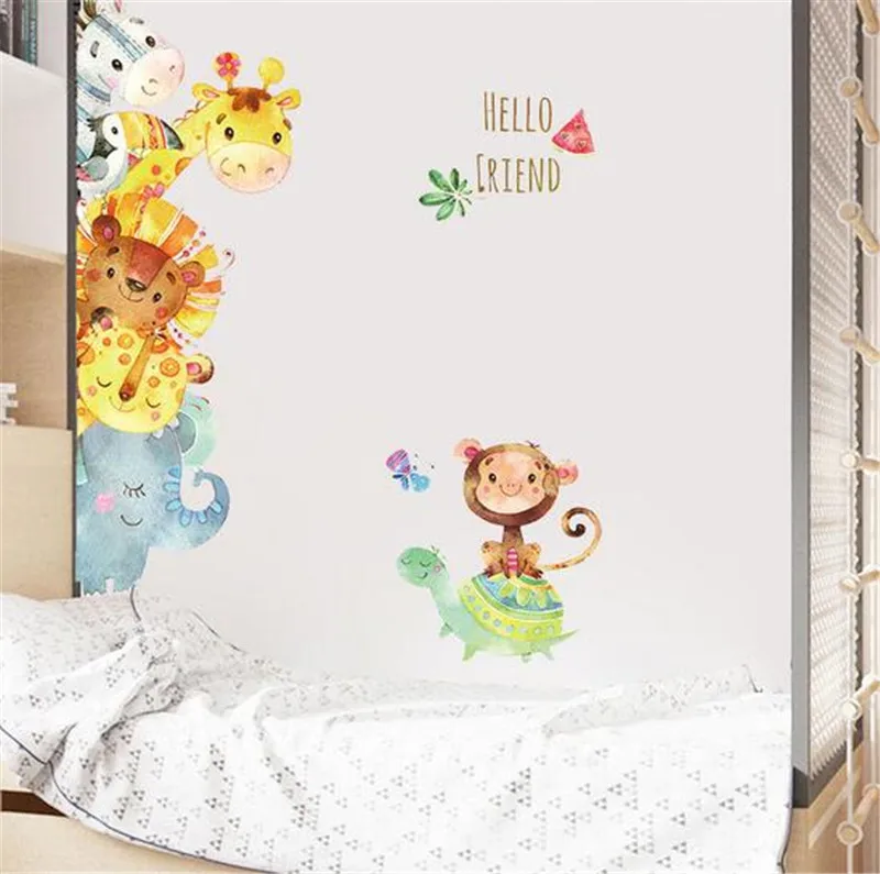 Мультяшные Животные наклейки на стену Добро пожаловать дети настенные наклейки для детской комнаты дверь гардероба в спальне украшения