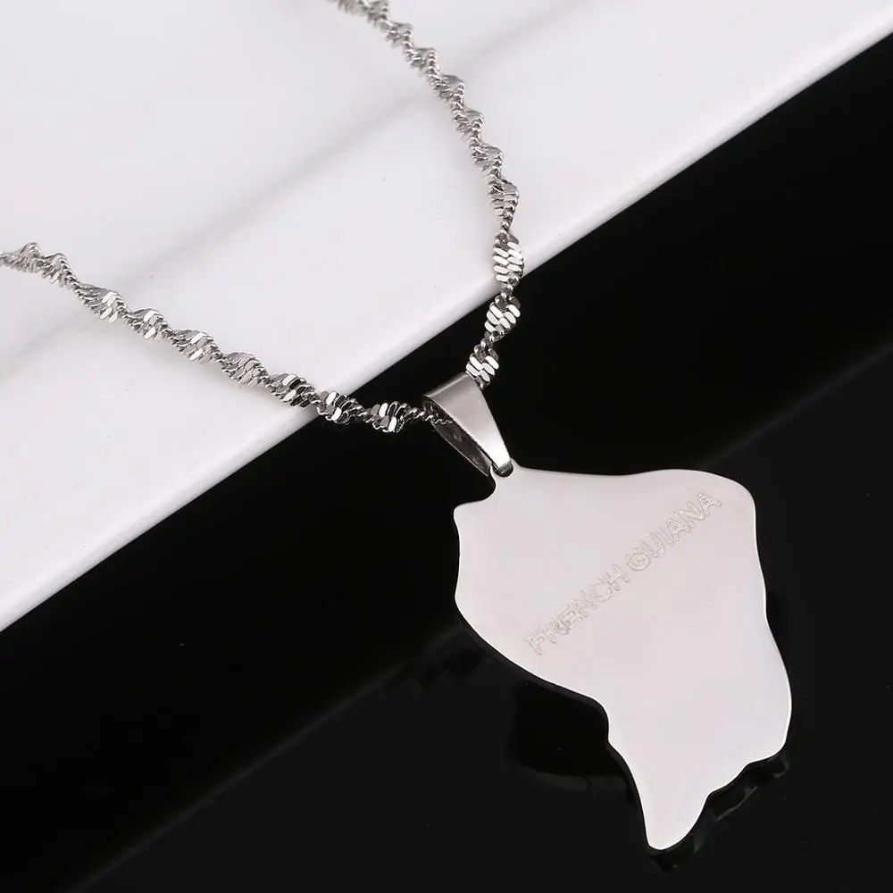 Stainless Steel Trendy French Guiana Map Pendant Necklaces Guyane Francaise Map Jewelry 6