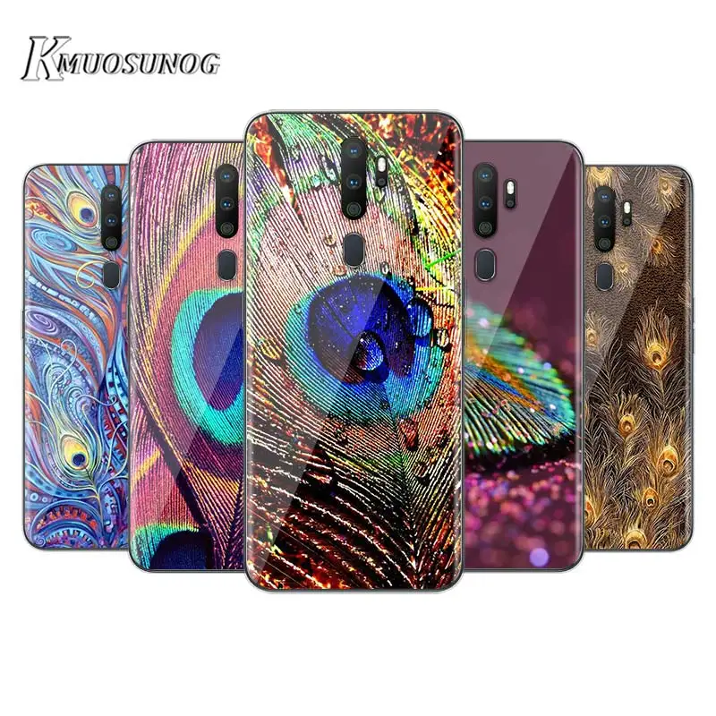 

For OPPO A5 A9 2020 F7 Phone Case Peacock Feather for OPPO Reno 2 Z 2Z 2F 3 4 Pro 5G Soft TPU Phone Cover