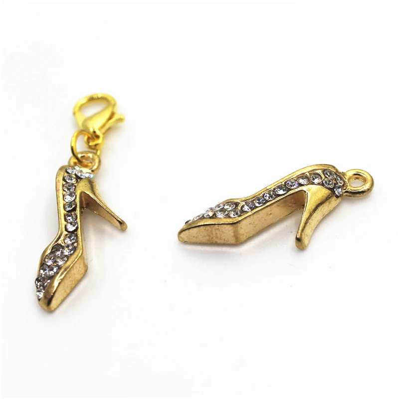

2018 New 20pcs Gold High Heel Shoe charms lobster clasp dangle charms DIY bracelet&bangle hanging charms jewelry accessory