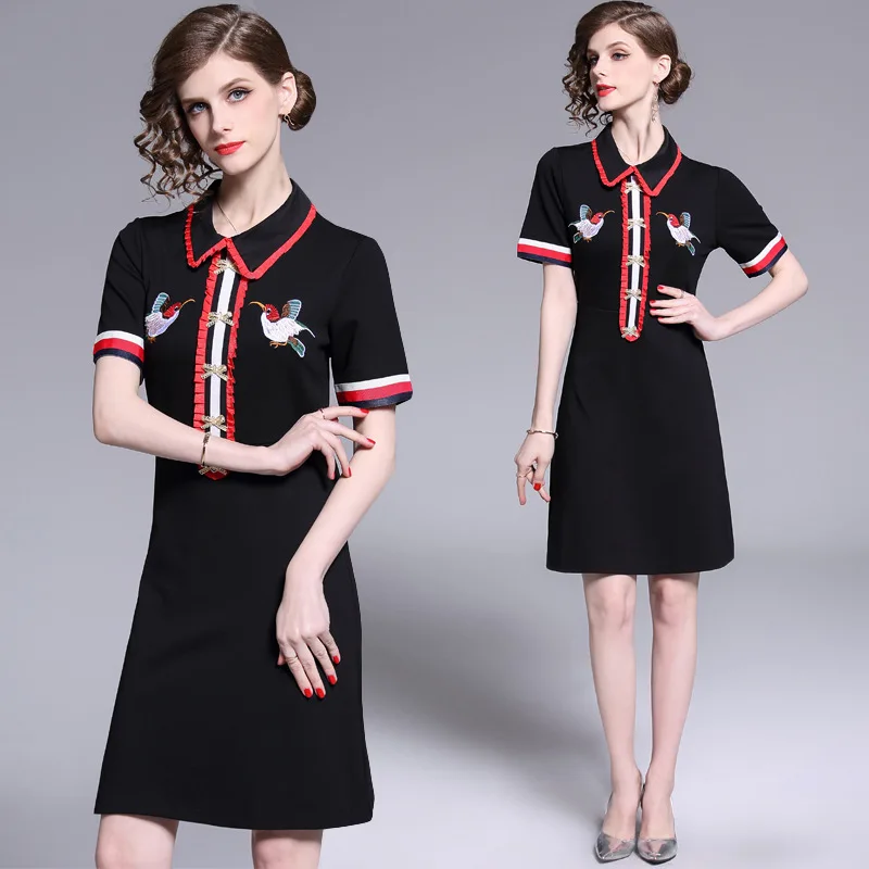 

2019 Spring And Summer New Style High-End Quality WOMEN'S Rollneck Short-sleeve Shirt Webbing Joint Loose-Fit Slimming Dress