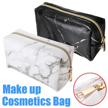 

PU Marble Grain Cosmetics Bag Pencil Case Pen Bag Stationery Makeup Clutch Portable For Home Travel Storage Organizer