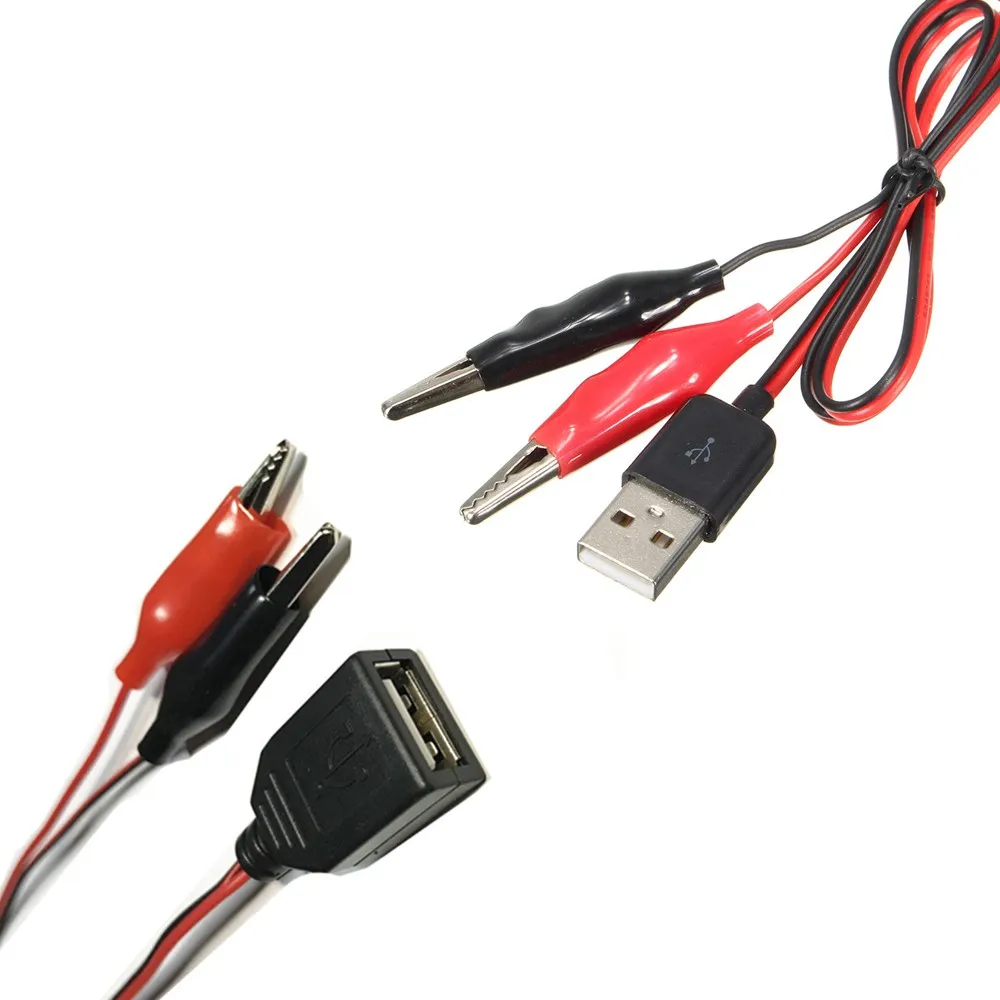 USB Female Connector to Alligator Test Clips Clamp to USB Male Connector Power Supply Adapter Wire 58cm Cable Red and Black