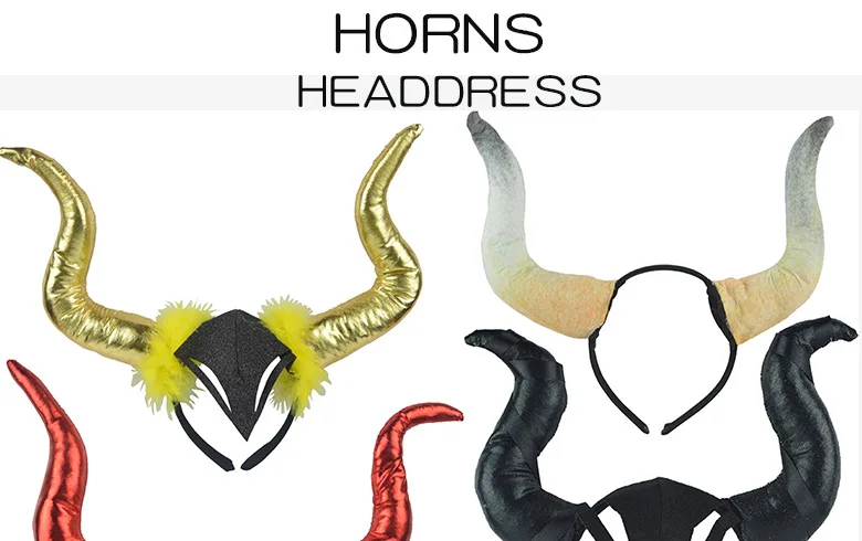 Halloween Hair Band Halloween Performance Props Demon Ox Horn Hair Band Black And White with Pattern Ox Horn Headband Spell