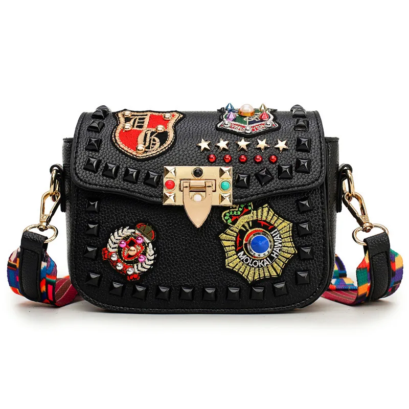 

2018 Spring And Summer New Style WOMEN'S Bag Fashion Korean-style Rivet Square Sling Bag Versitile Fashion Wide-Strap Shoulder B