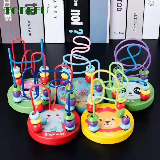 TOBEFU Boy Girls Montessori Wooden Toys Circles Bead Wire Maze Roller Coaster Educational Wood Puzzles Toddler for Educational 3