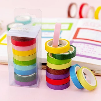 

Candy Rainbow Color Washi Masking Tape Sticky Decorative Paper Tape Set DIY Decoration Office Stationery Scrapbook 10PCS/Bag
