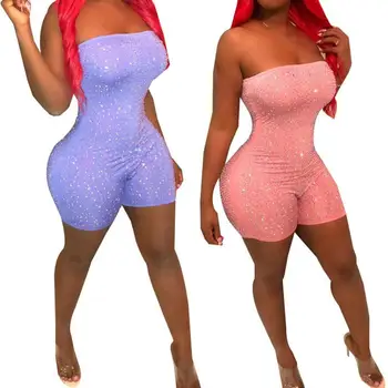 

Sexy Women Off Shoulder Rhinestone Bodycon Shorts Romper Jumpsuit Party Clubwear
