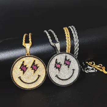 

New Fashion Lightning Eyes Smile Ice Out Necklace& Pendant Hip Hop Jewelry AAA Cubic Zircon Necklace For Gift