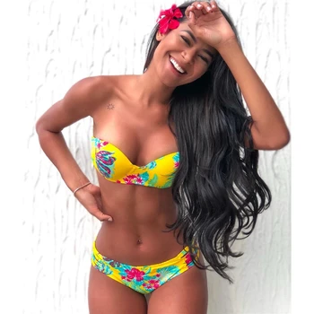 

Bandeau Bikinis Set Women Sexy Swimsuit Summer Floral Push Up Bikini Ladies Fashion Bathing Suits Backless Beachwear S-XL