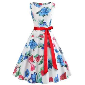 

Plus Size Summer Dress 2020 Women Vintage Rockabilly Dresses Jurken Floral 50s 60s Retro Big Swing Pinup Party Dress Vestidos